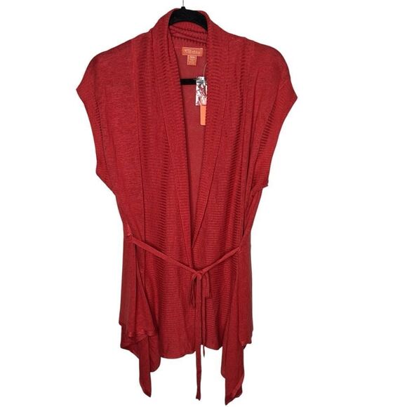 New! Tommy Bahama Relax Red Open Waist Tie Sleeveless Women’s Cardiganan Sz M - Picture 1 of 11